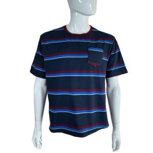 Distortion Men’s Blue Burgundy Striped Pocket Front Short Sleeve Tee